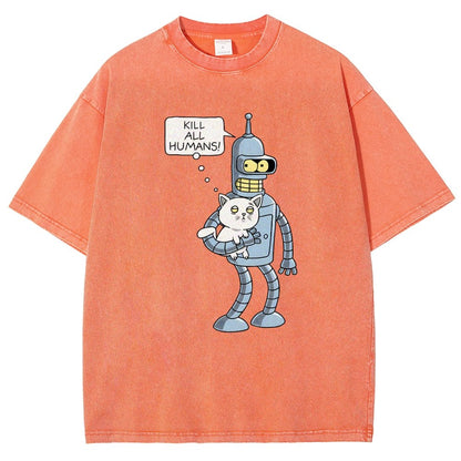 Kill All Humans! Catender Vintage Distressed T-shirt