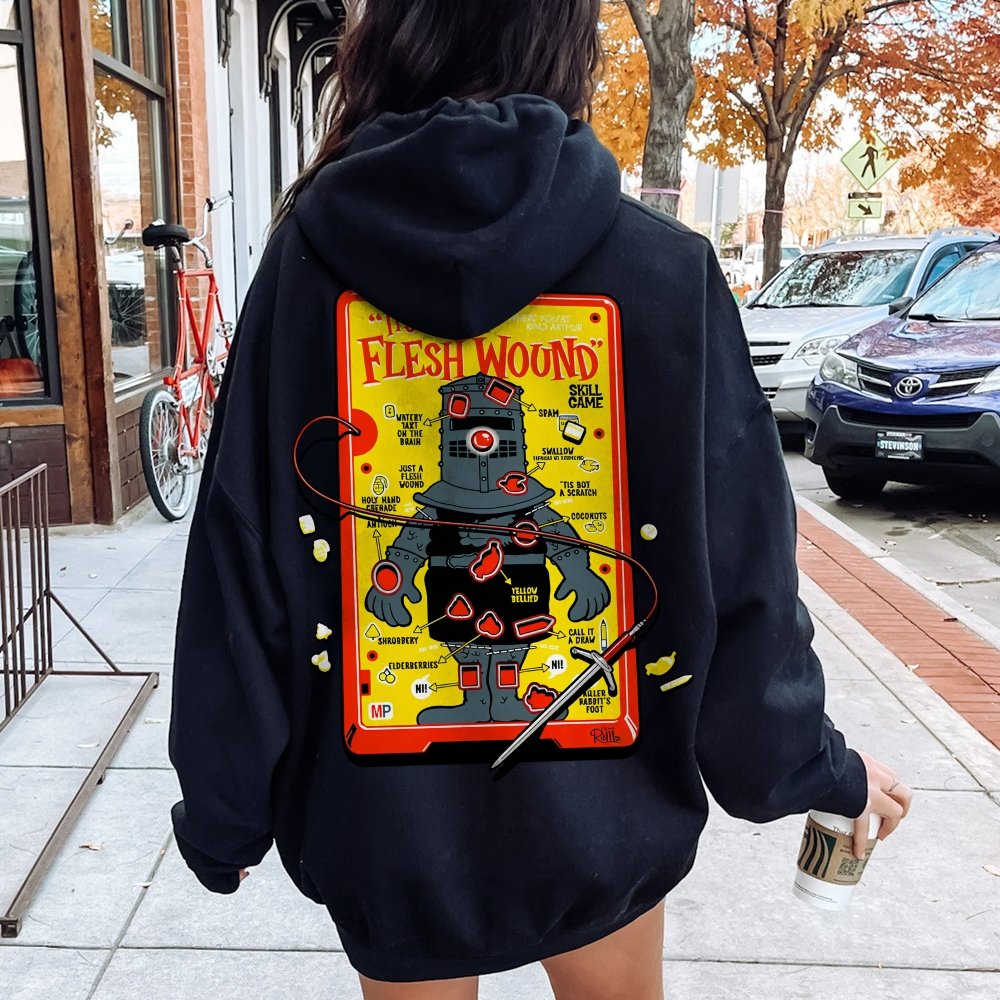 Flesh Wound Skill Game Nerdy Printed Back Cotton Hoodie