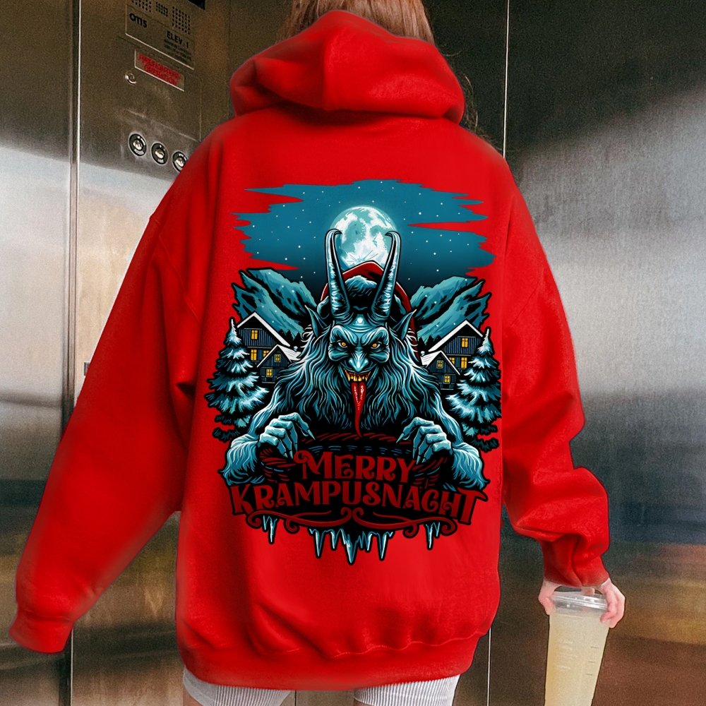 Merry Krampusnacht Printed Back Unisex Cotton Hoodie