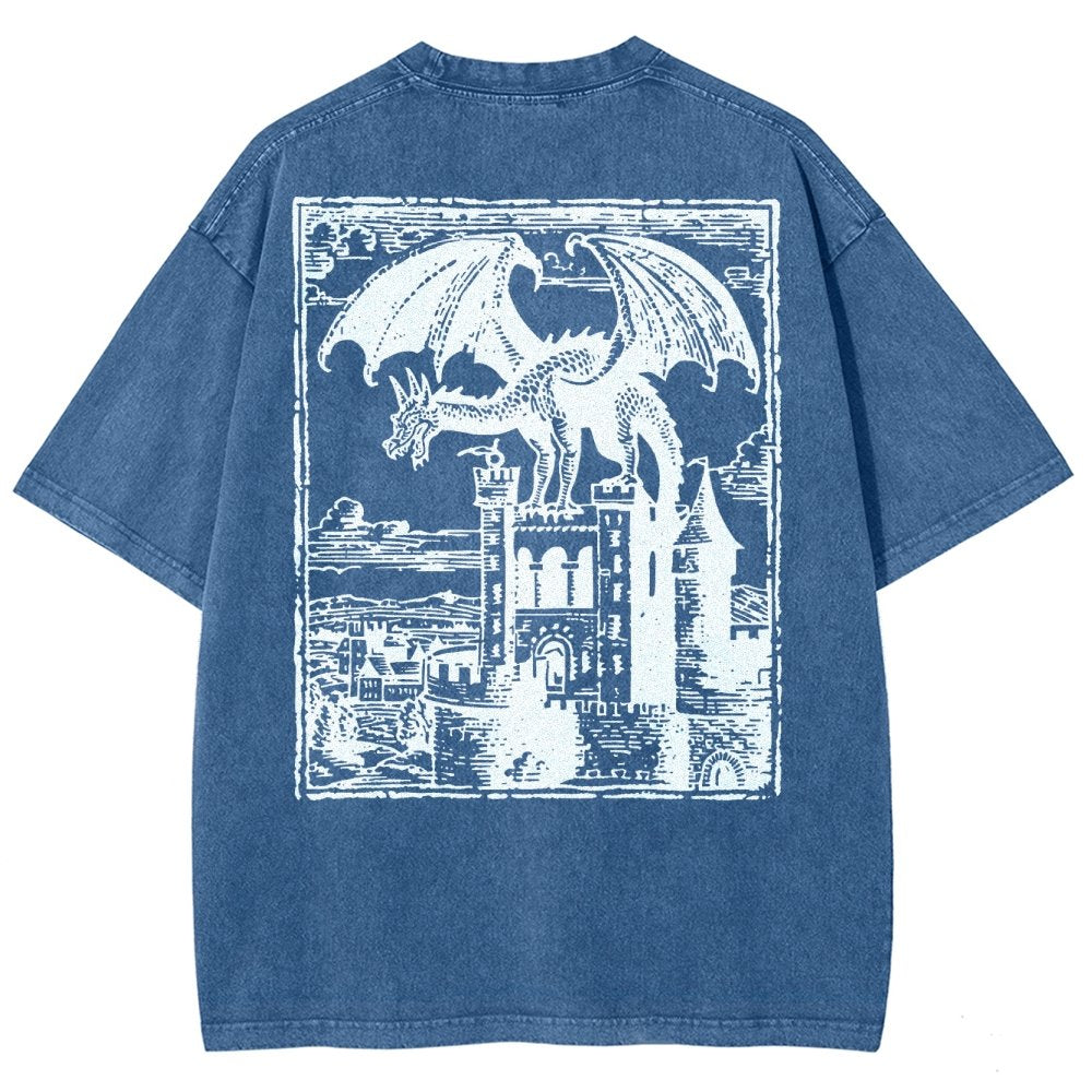 Dragon Vintage Dark Art Graphic Washed T-Shirt