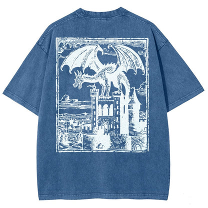 Dragon Vintage Dark Art Graphic Washed T-Shirt