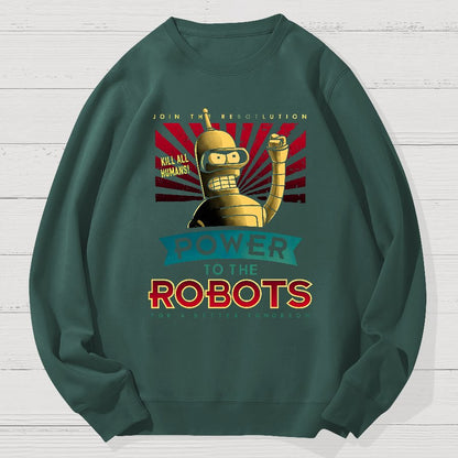Power To The Robots Geek Cotton Sweatshirt