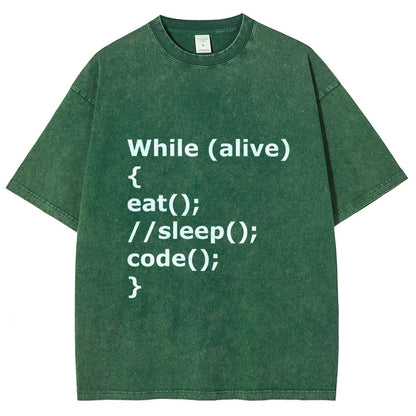 While Alive Eat No Sleep Code Vintage Distressed T-shirt