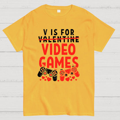 V Is For Video Games Funny Valentines Day Gamer Boy Men Gift Geek T-Shirt