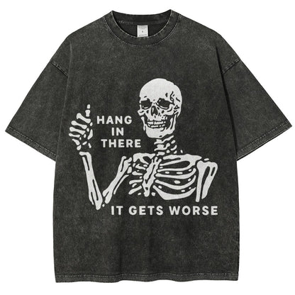 Hang In There Skeleton Vintage Distressed T-shirt