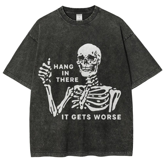 Hang In There Skeleton Vintage Distressed T-shirt