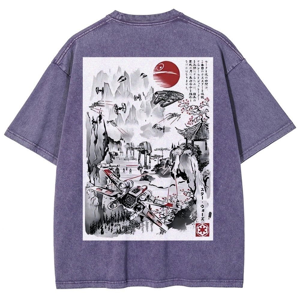 Last Battle of the Cosmic Conflict Back Print Washed T-Shirt