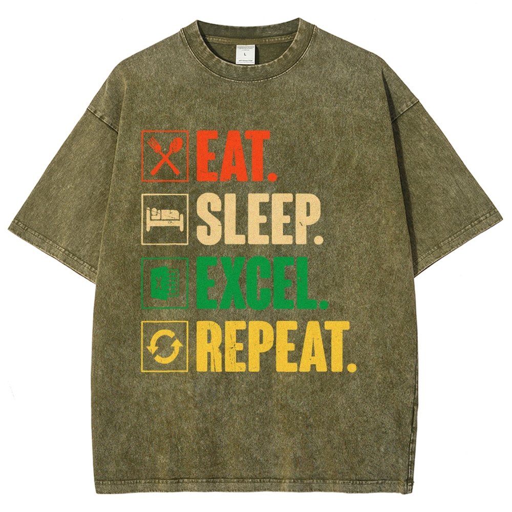 Eat Sleep Excel Repeat Funny Excel Vintage Distressed T-shirt