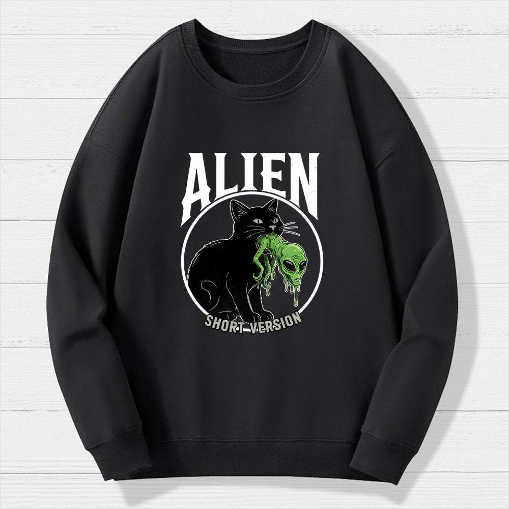Black Cat Eating Alien Geek Cotton Sweatshirt