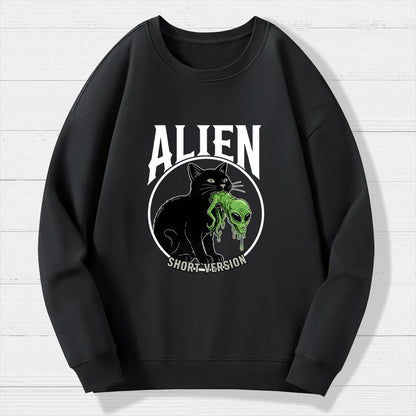 Black Cat Eating Alien Geek Cotton Sweatshirt