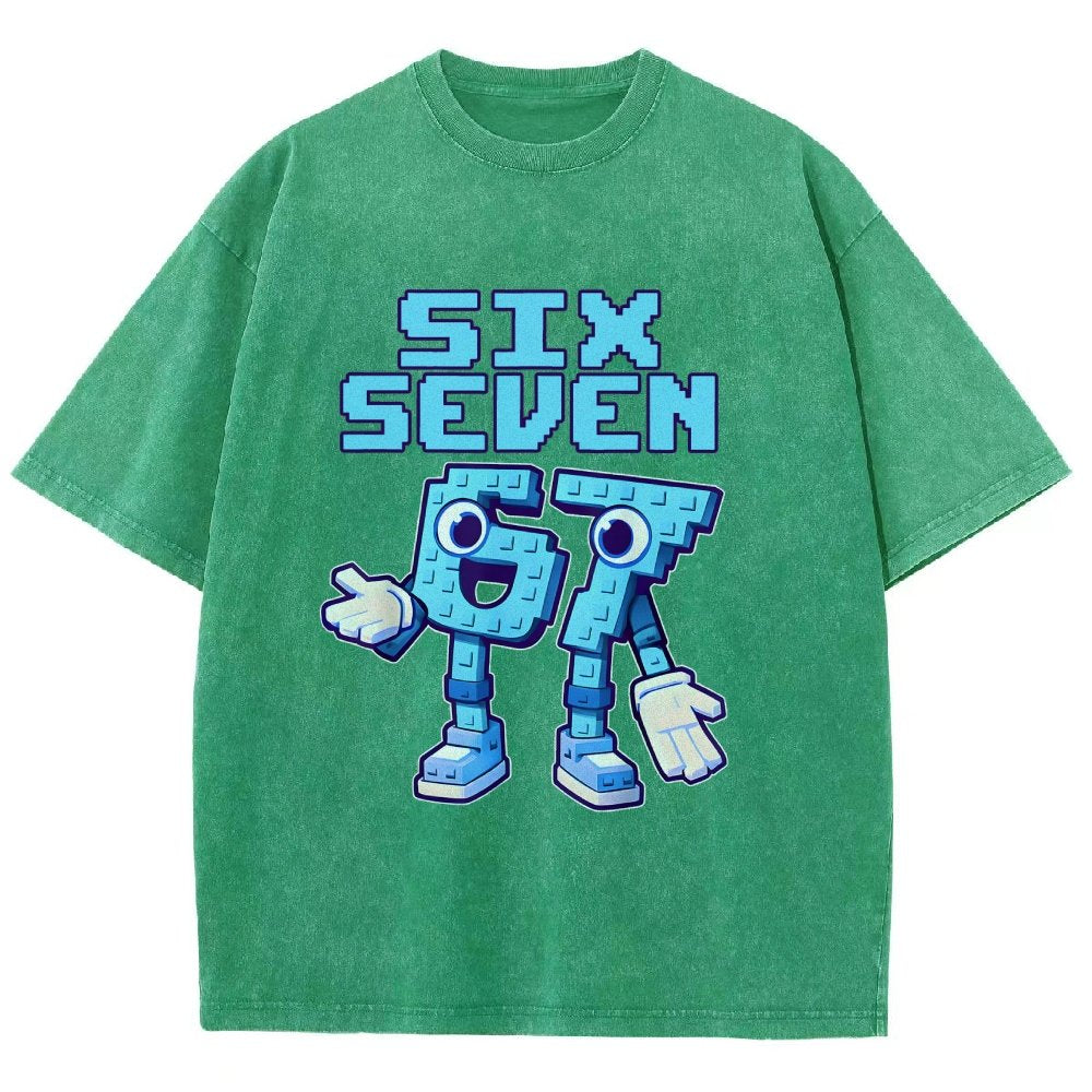 Six Seven Ice Cream Drip 67 Meme Gen Alpha Slang Vintage Distressed T-shirt