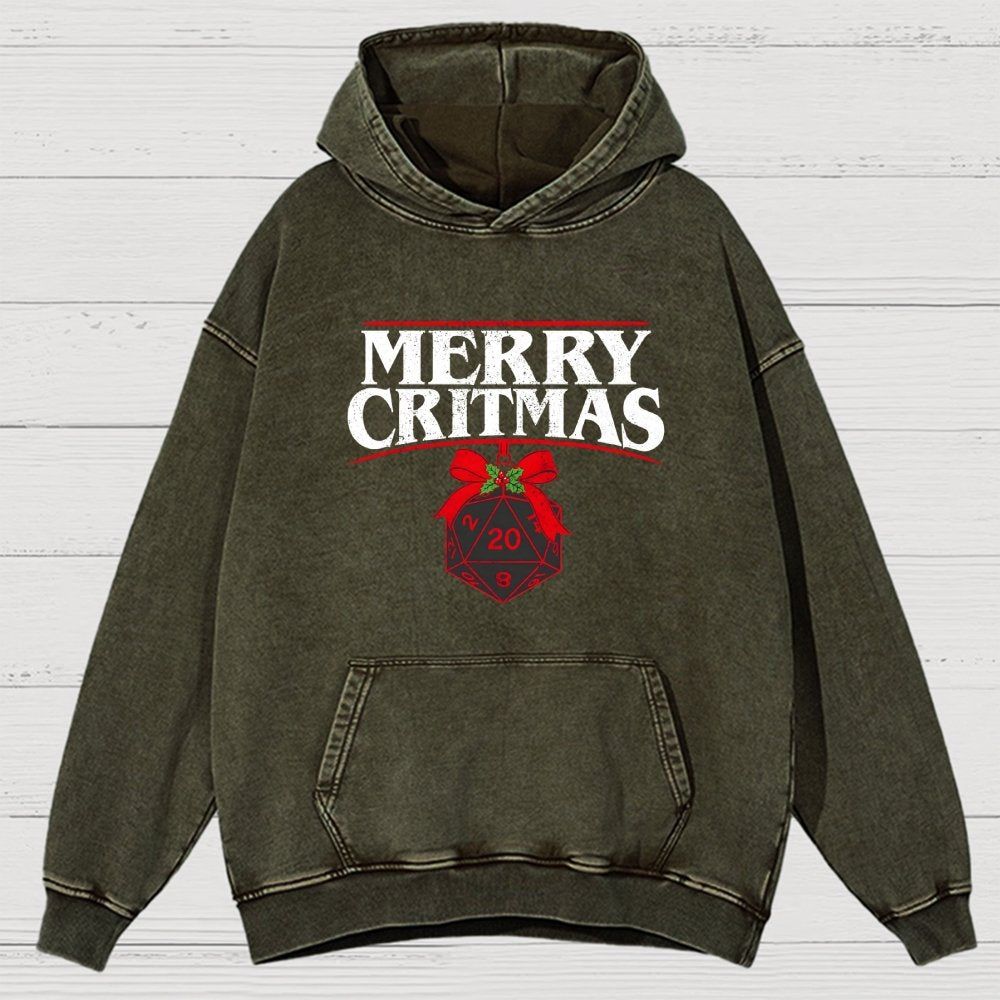 Merry Critmas D20 Holiday Vintage Distressed Hoodie