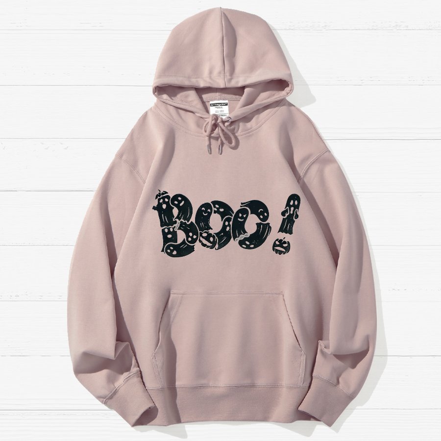 Boo - Funny Cute Ghost Typography Geek Cotton Hoodie