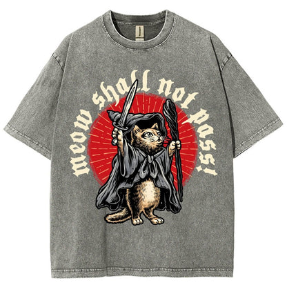 Meow Shall Not Pass Vintage Distressed T-shirt