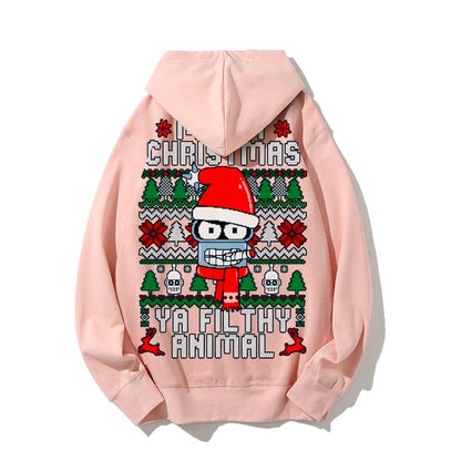 Merry Christmas Ya Filthy Animal Printed Back Cotton Hoodie