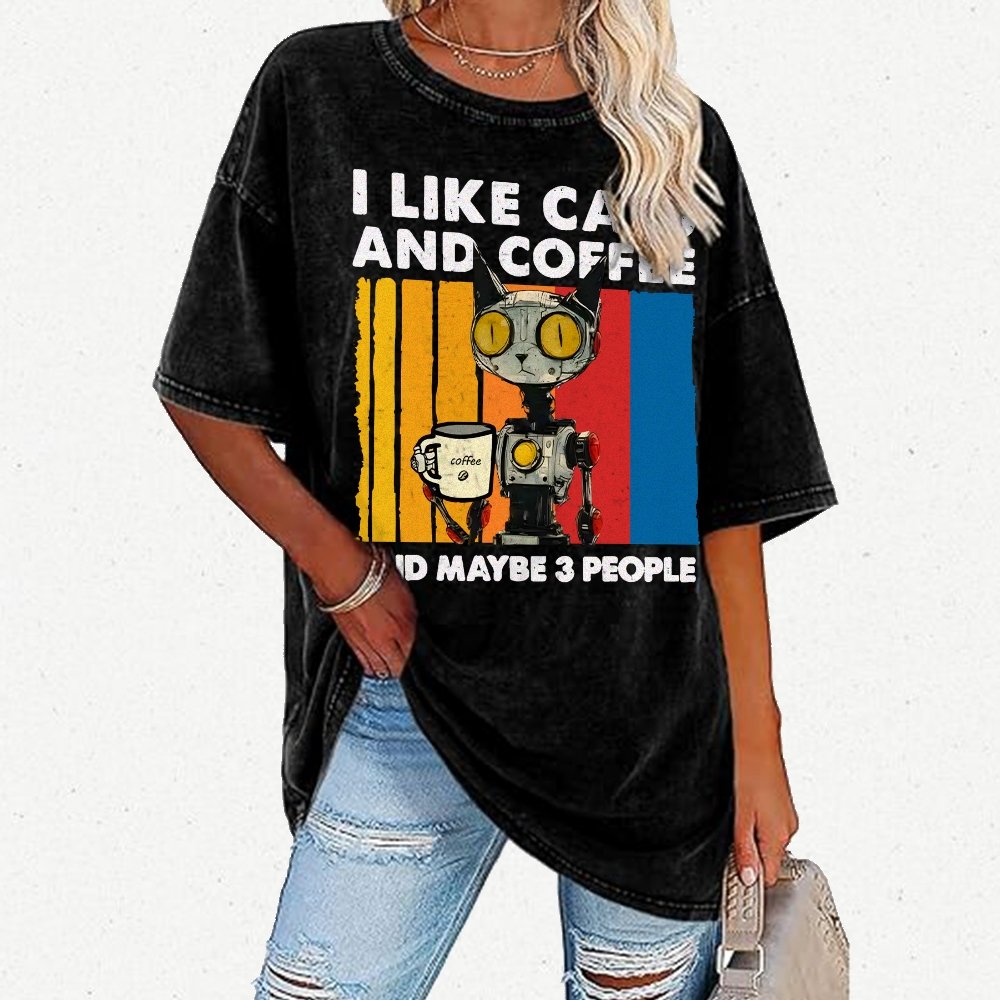 I Like Robot Cats And Coffee Vintage Distressed T-shirt