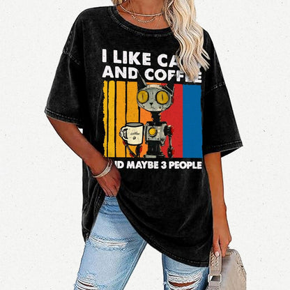 I Like Robot Cats And Coffee Vintage Distressed T-shirt