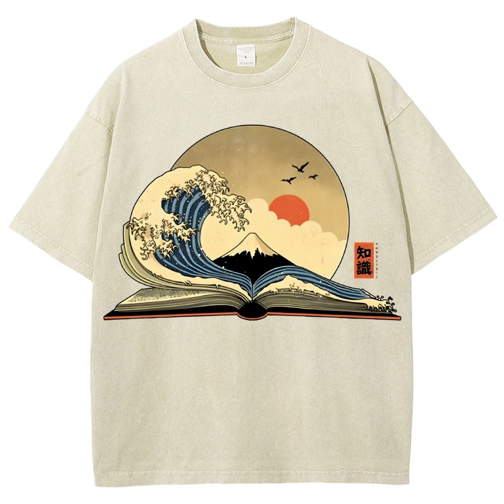 The Great Wave of Knowledge Vintage Distressed T-shirt