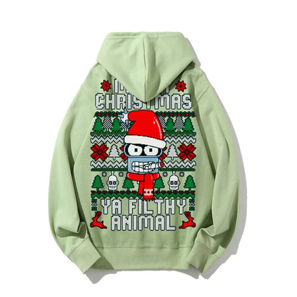 Merry Christmas Ya Filthy Animal Printed Back Cotton Hoodie