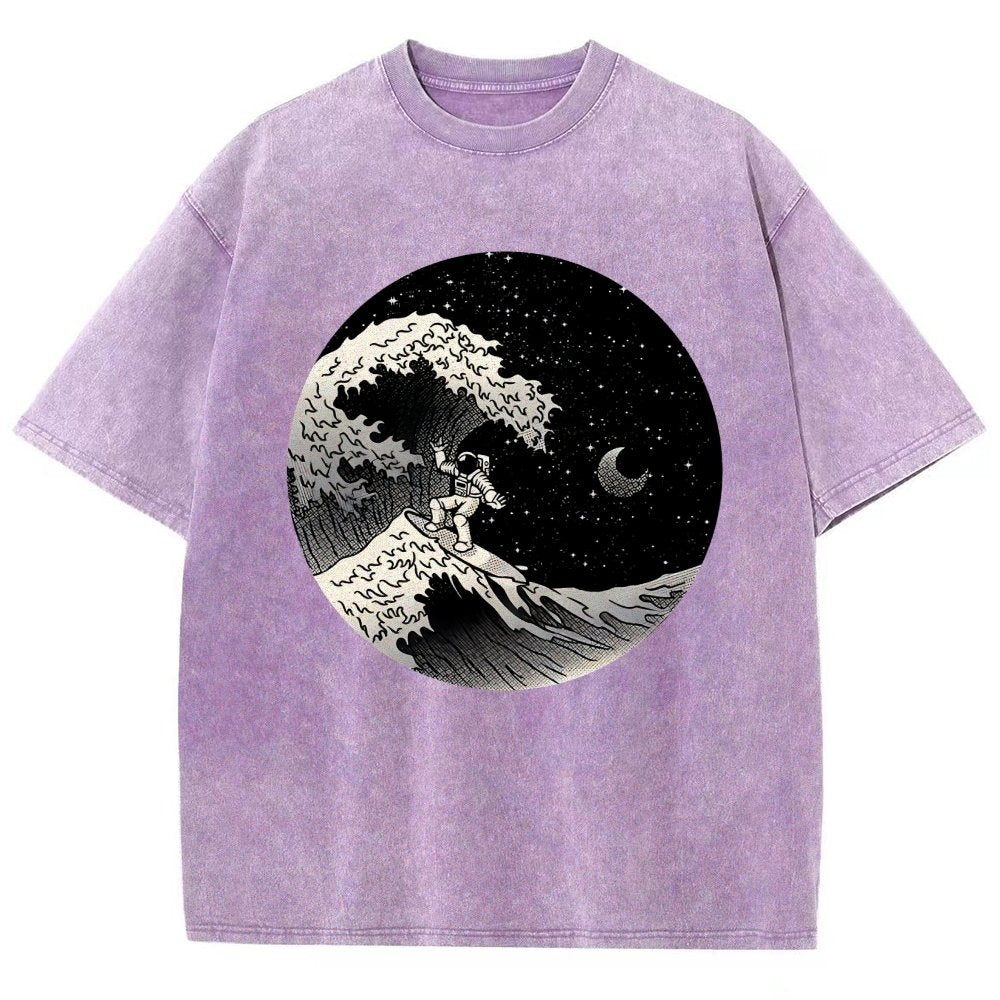 Astronaut Surfing Kanagawa Wave Vintage Distressed T-shirt