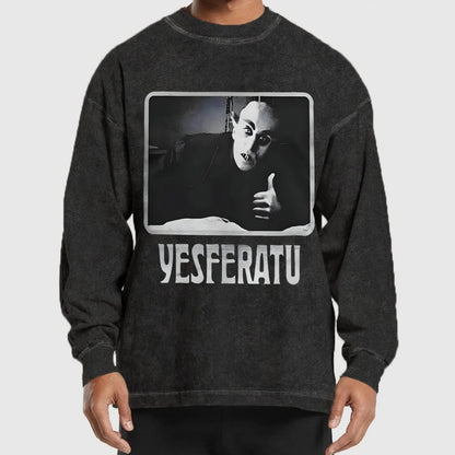 Yesferatu Funny Horror Retro Washed Long Sleeve Tee