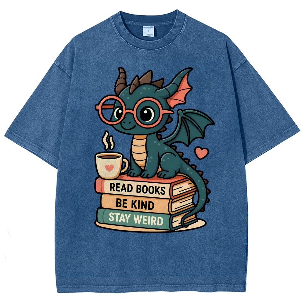 Dragons and Books - Kind and Weird Vintage Distressed T-shirt