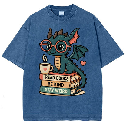 Dragons and Books - Kind and Weird Vintage Distressed T-shirt