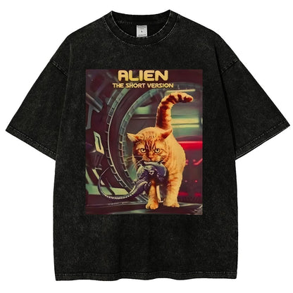 Mystery Cat Heavy Vintage Distressed T-shirt