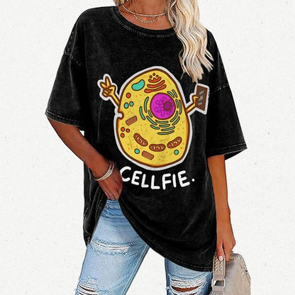 Biology pun Cell-Fie Vintage Distressed T-shirt