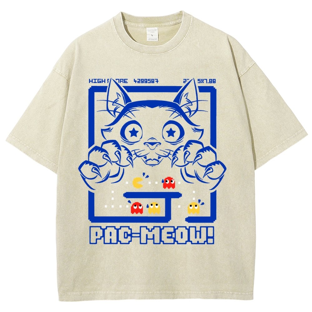 Vintage Game Cat Attack Pac Meow Vintage Distressed T-shirt