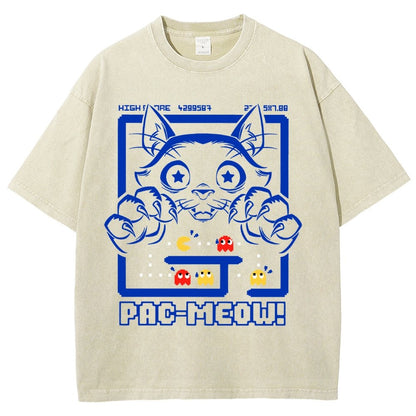Vintage Game Cat Attack Pac Meow Vintage Distressed T-shirt