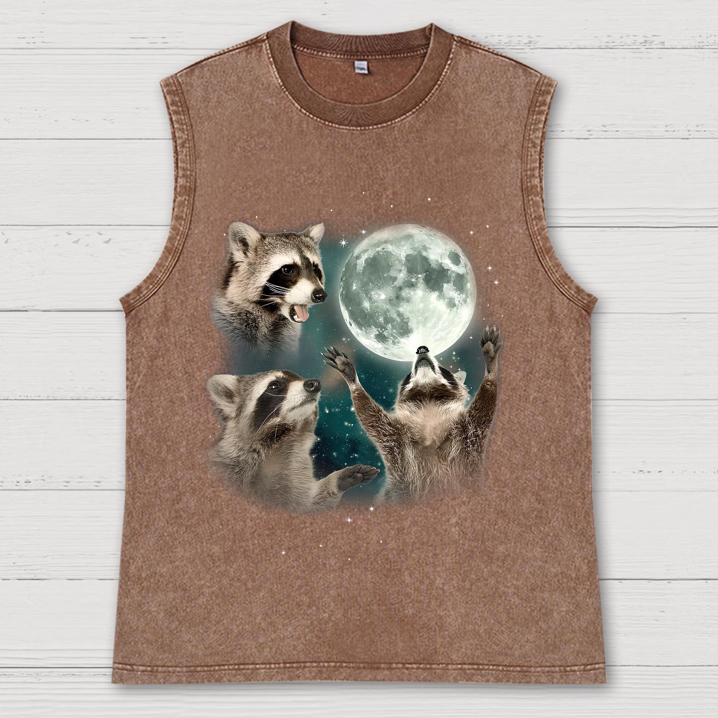 Three Raccoons Moon Vintage Distressed Washed Tank