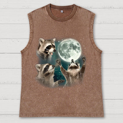 Three Raccoons Moon Vintage Distressed Washed Tank