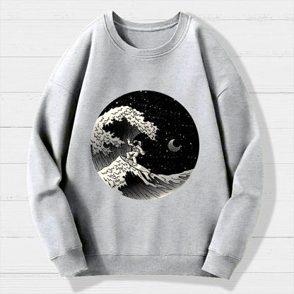Astronaut Surfing Kanagawa Wave Geek Cotton Sweatshirt