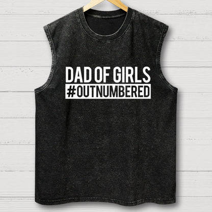 Dad of Girls Outnumbered Vintage Distressed Washed Tank