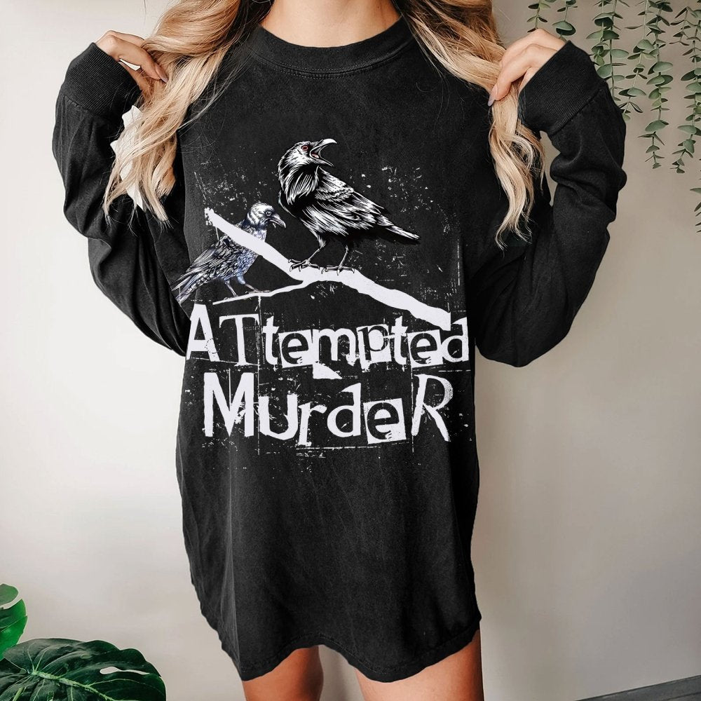 Attempted Murder Crow Washed Long Sleeve Tee