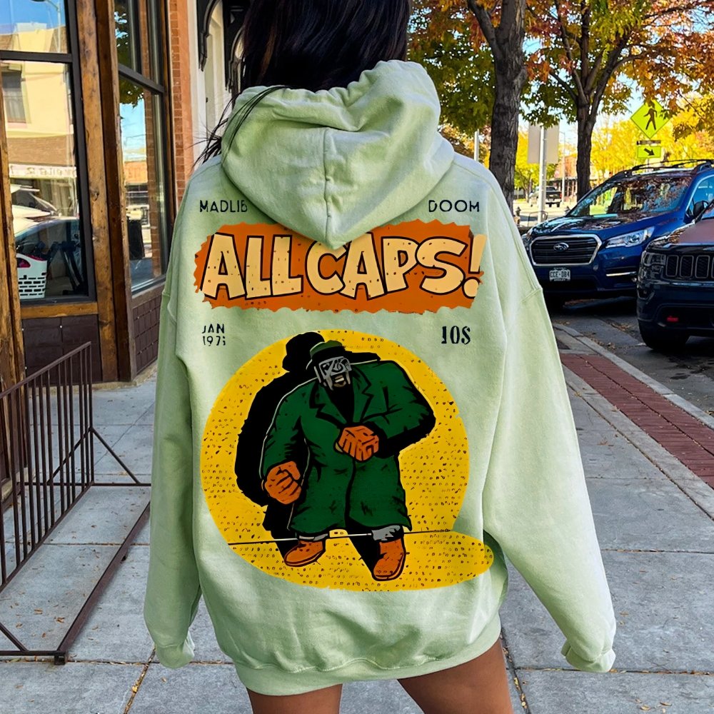Vintage Hip-Hop Mf Graphic Printed Back Cotton Hoodie