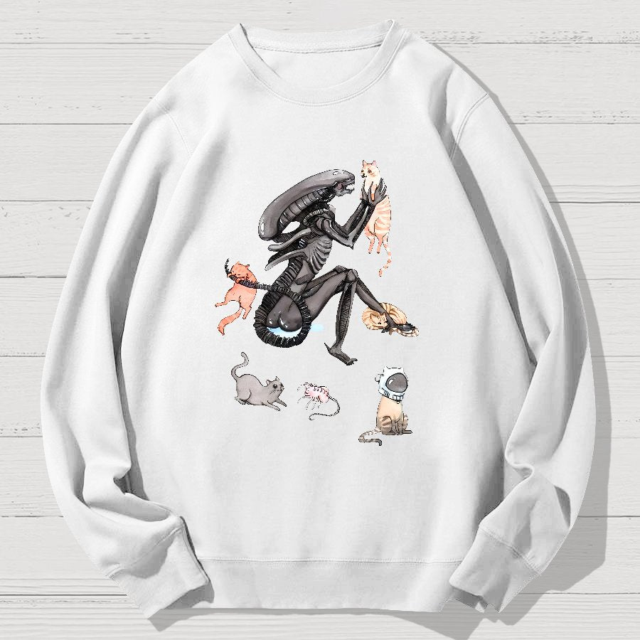 Funny Alien And Cat Geek Cotton Sweatshirt