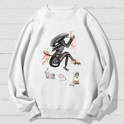 Funny Alien And Cat Geek Cotton Sweatshirt