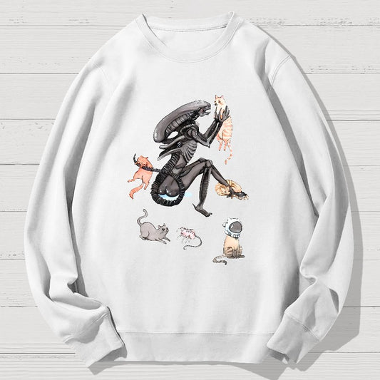 Funny Alien And Cat Geek Cotton Sweatshirt