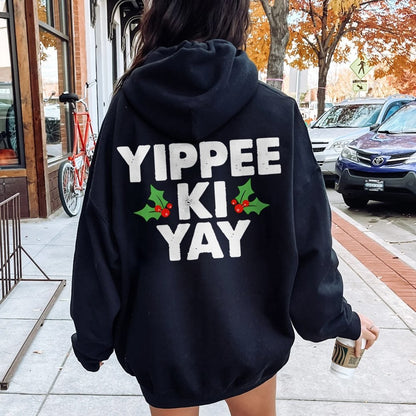 Yippee-Ki-Yay Printed Back Unisex Cotton Hoodie