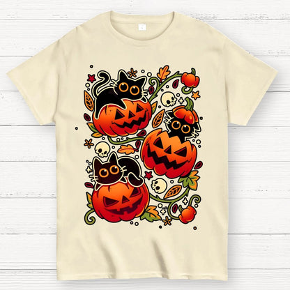 Black Cat Pumpkin Party Geek Cotton T-Shirt