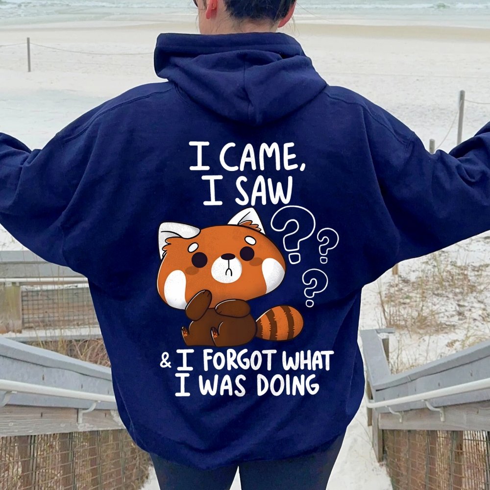 Forgetful Red Panda Printed Back Unisex Cotton Hoodie
