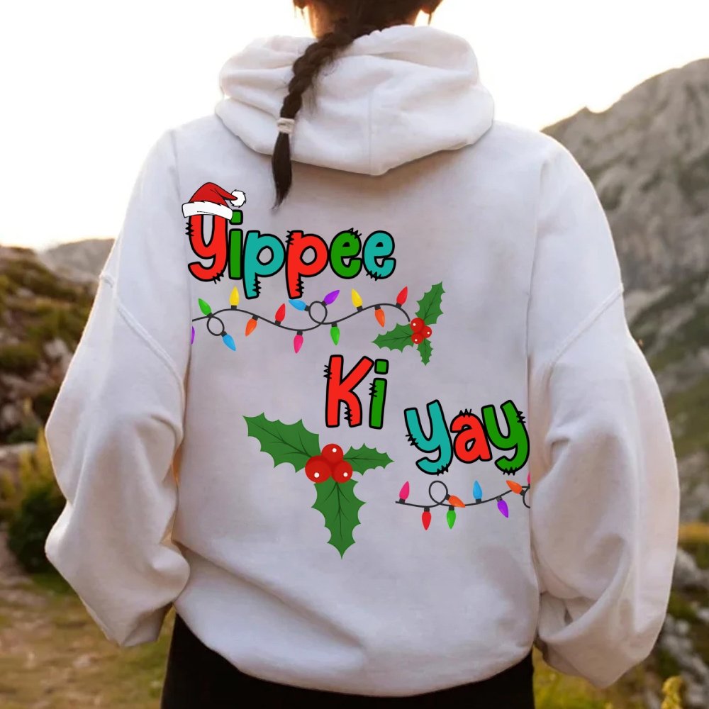 Yippee Ki Yay Christmas Printed Back Cotton Hoodie