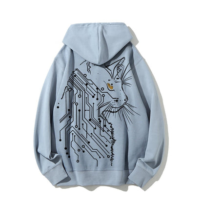 Cat Printed Back Cotton Hoodie