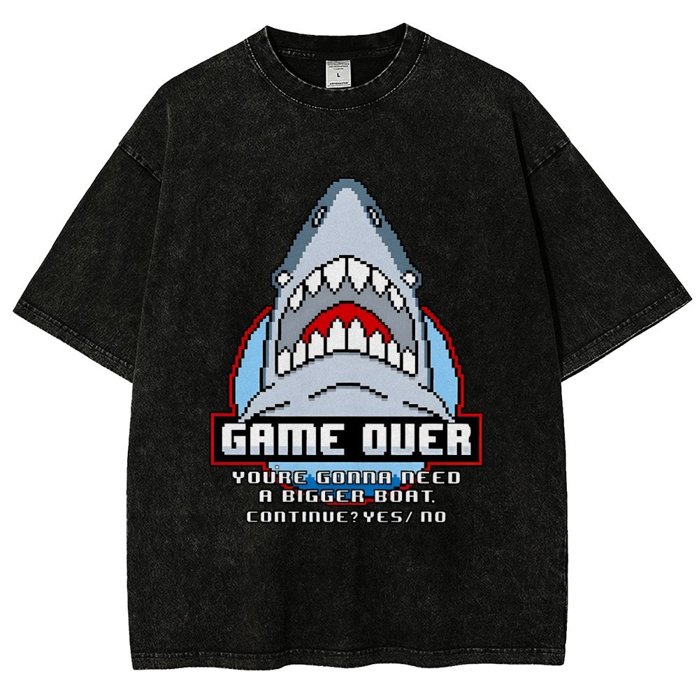 Game Over Shark Vintage Distressed T-shirt