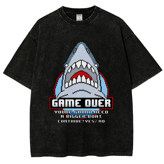 Game Over Shark Vintage Distressed T-shirt