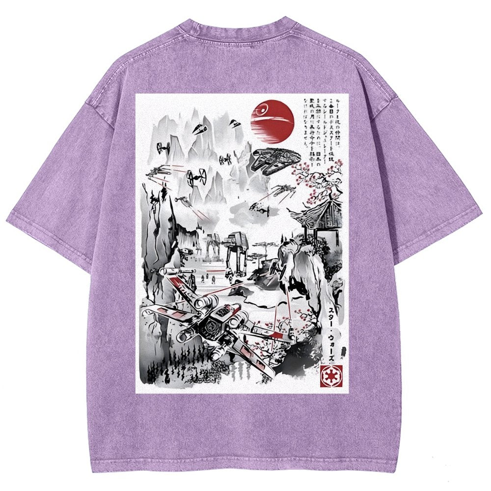 Last Battle of the Cosmic Conflict Back Print Washed T-Shirt