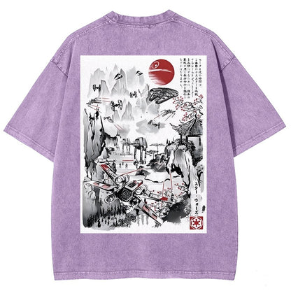 Last Battle of the Cosmic Conflict Back Print Washed T-Shirt
