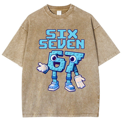 Six Seven Ice Cream Drip 67 Meme Gen Alpha Slang Vintage Distressed T-shirt